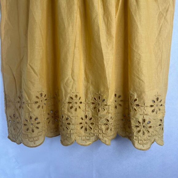 Uniqlo Vneck Wide Tank Sleeve Eyelet Scallop Hem Yellow Cotton Boho Top Sz Small - Picture 4 of 8